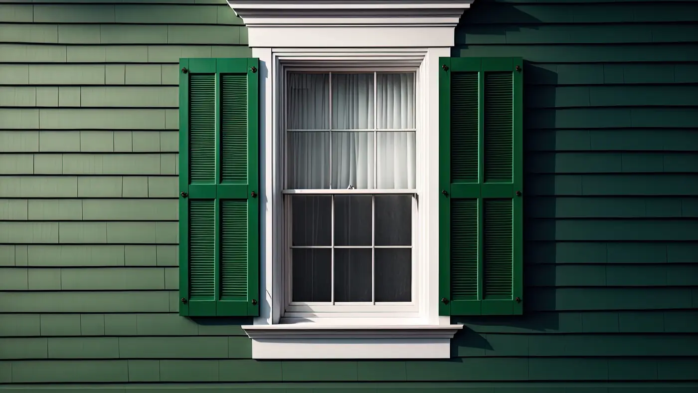 Double Hung Windows By Rockman Windows And Doors In Sag Harbor, NY Double-hung windows with green siding and green shudders around them.