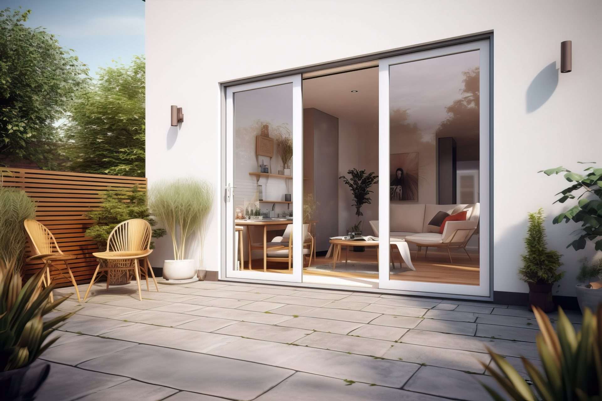 White large format door of white home in Sag Harbor, NY by Rockman Windows And Doors