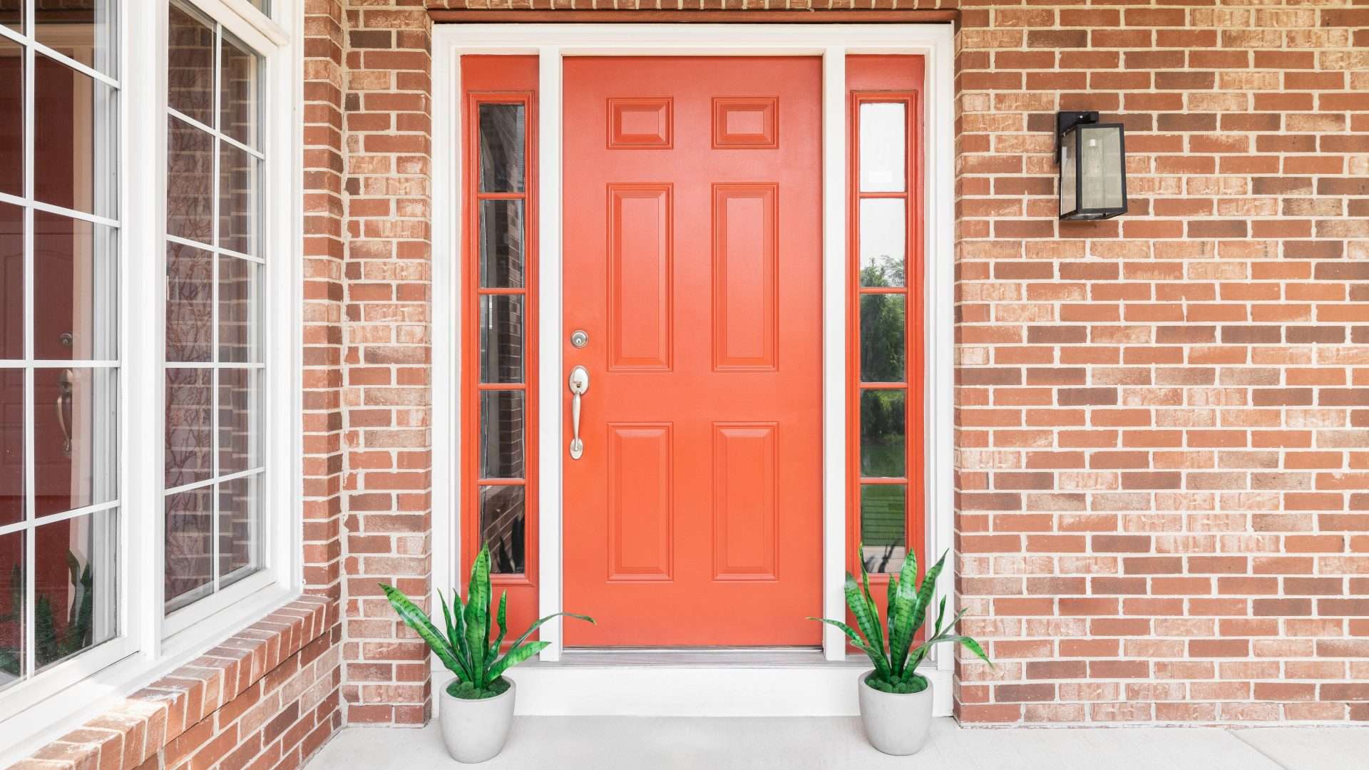 Bright red door of Sag Harbor, NY home