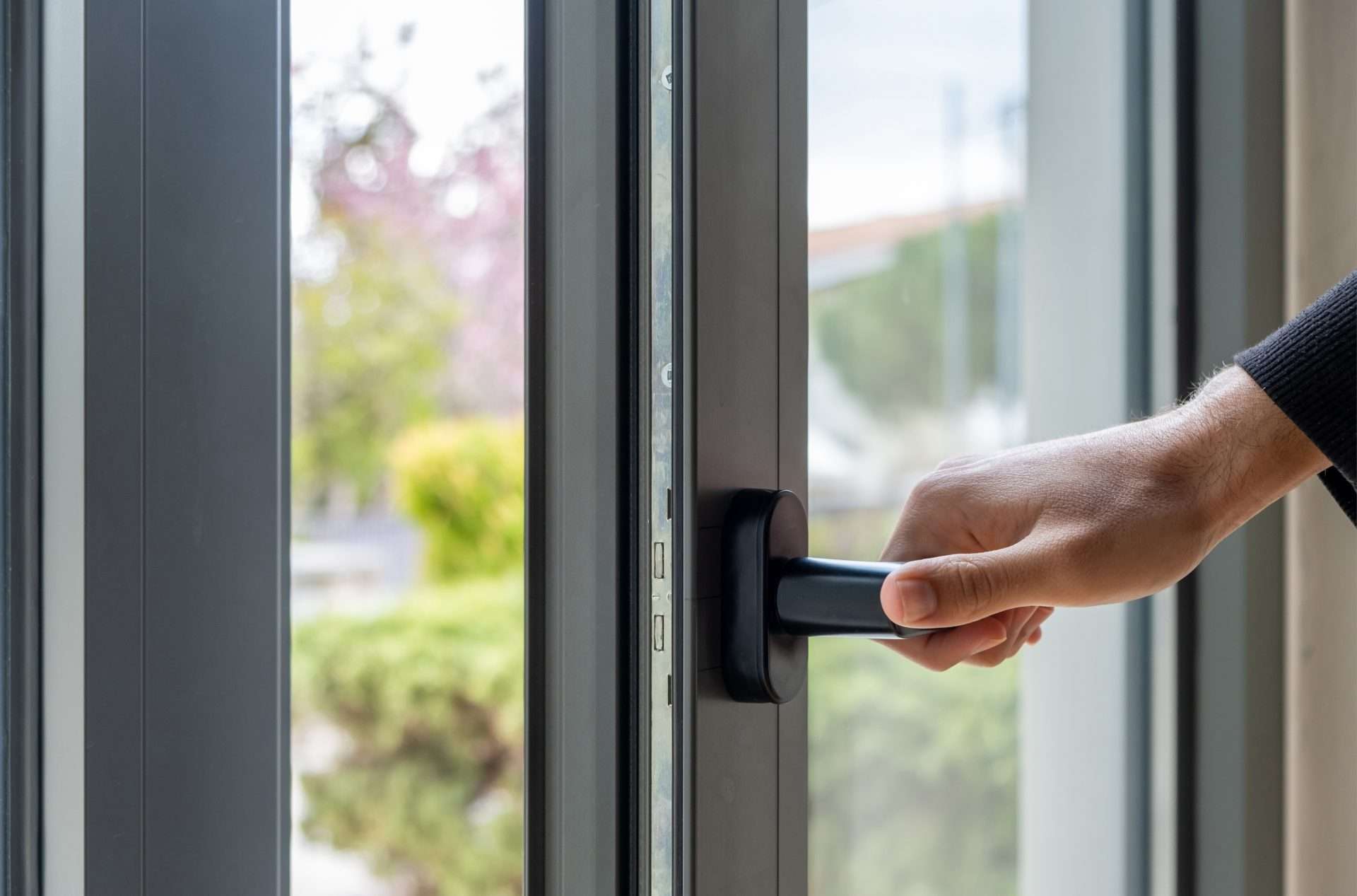 Close-up view of aluminum doors