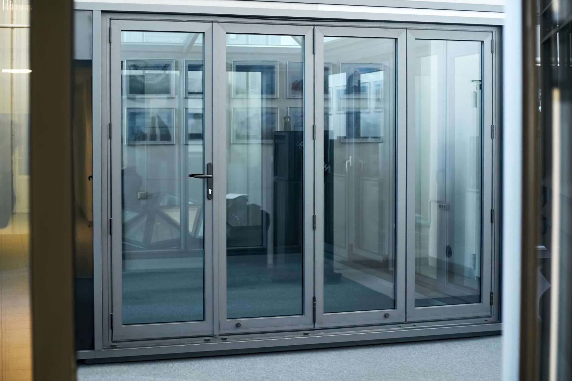 Commercial aluminum doors installed at an office building