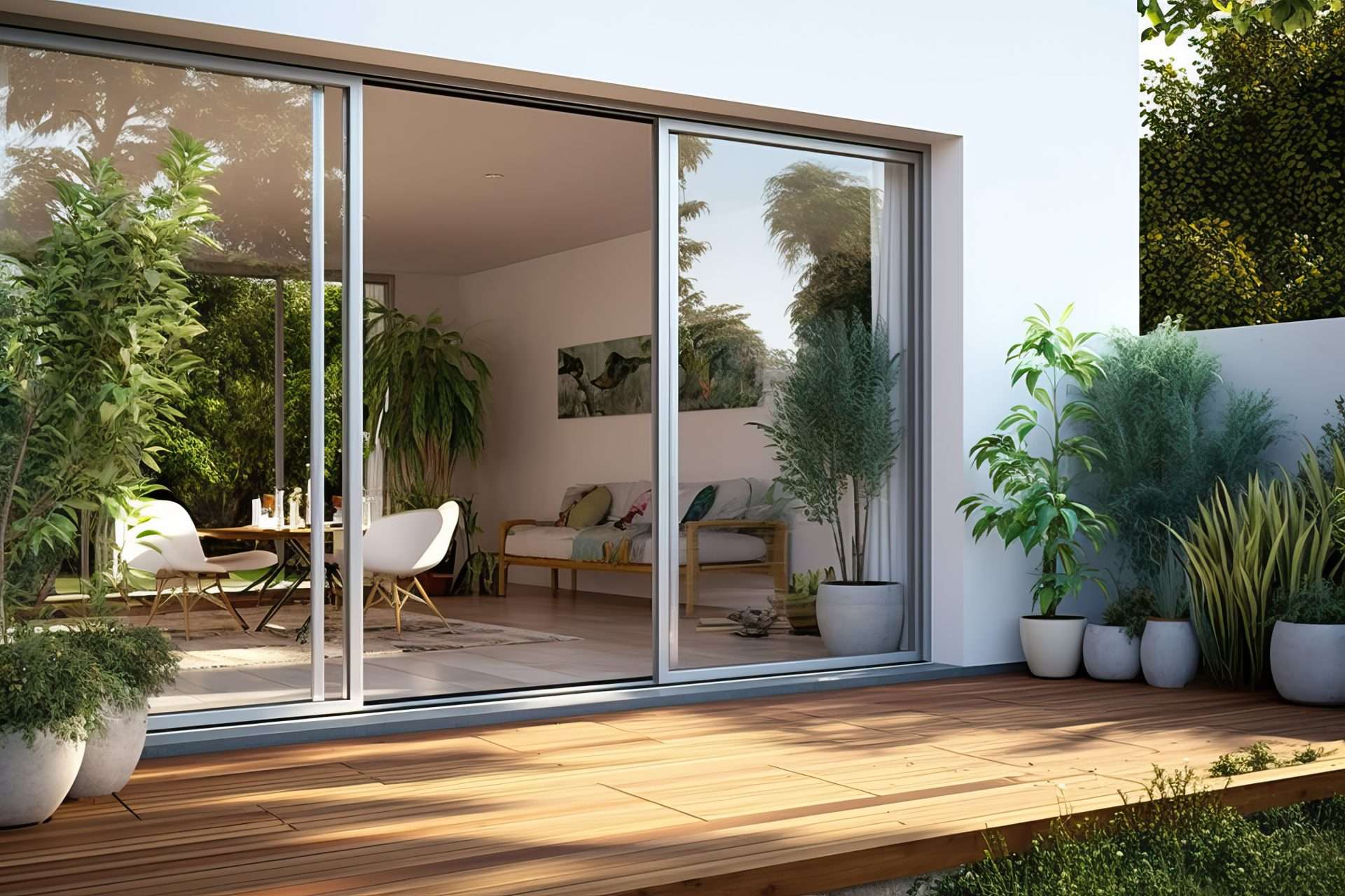 Large sliding door leading to porch