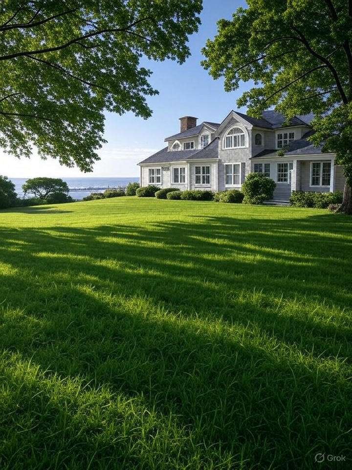 Durable The Hamptons Architectural Windows | Rockman Windows Doors A white house with arched windows on a grassy lawn with trees.