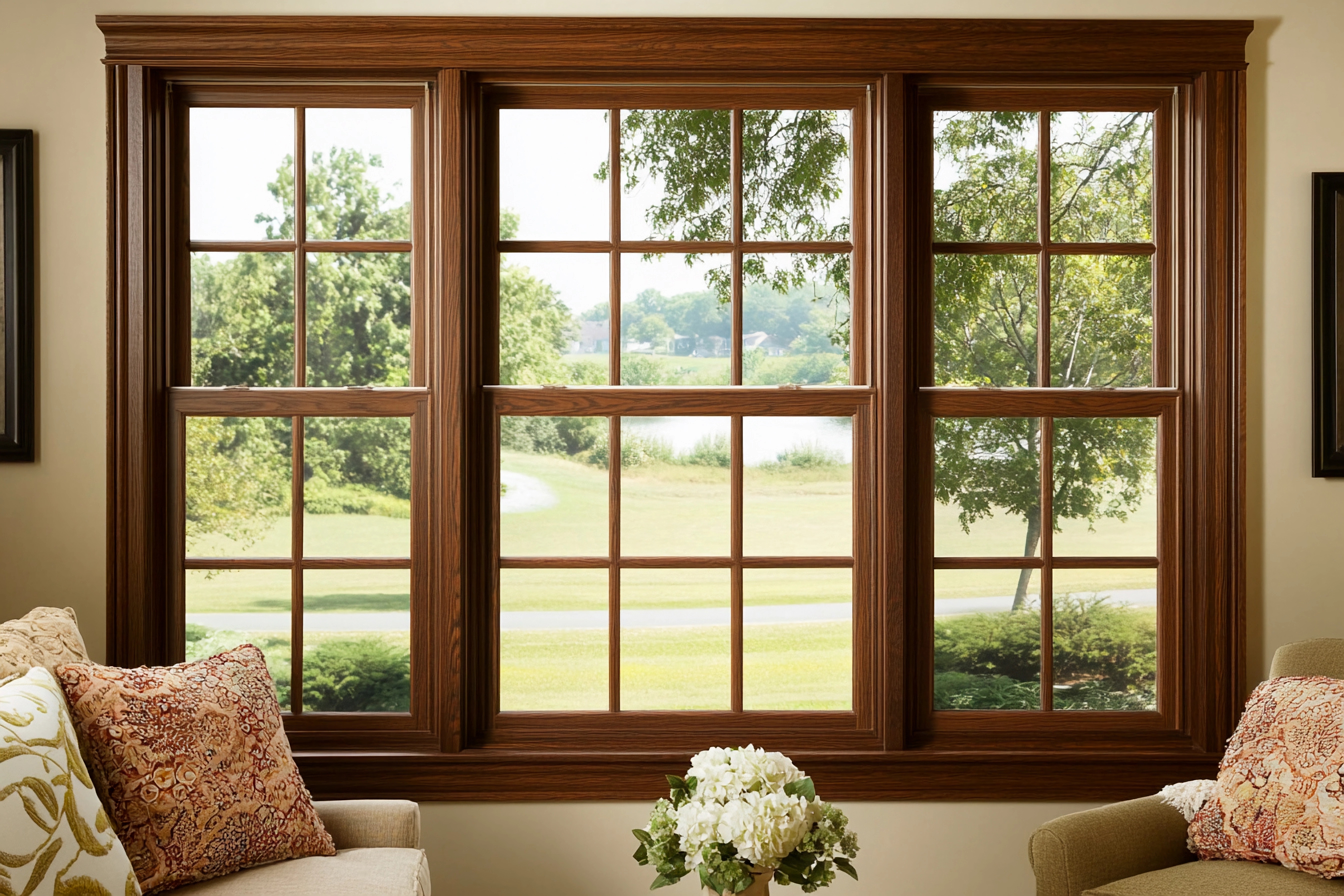 Modern Windows In Scarsdale, NY | Rockman Windows And Doors A close-up view of windows in a living room with chairs.