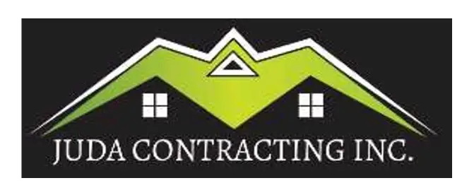 Juda Contracting logo, green roof above white lettering “Juda Contracting Inc.” against a black background.